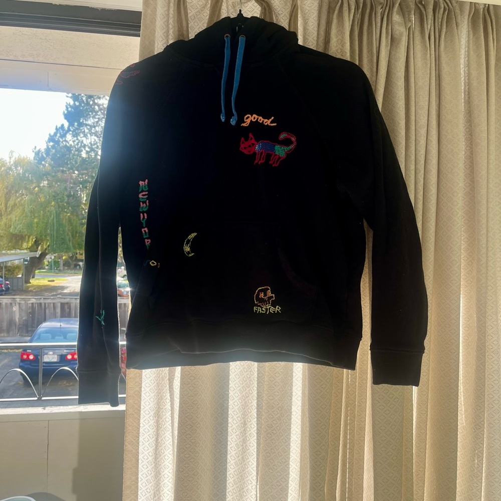 MOTHER Black Embroidered Sweatshirt